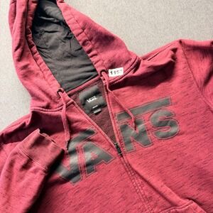 Vans Mens Full Zip Hoodie Burgundy Red Heathered Black Logo Sweatshirt Medium